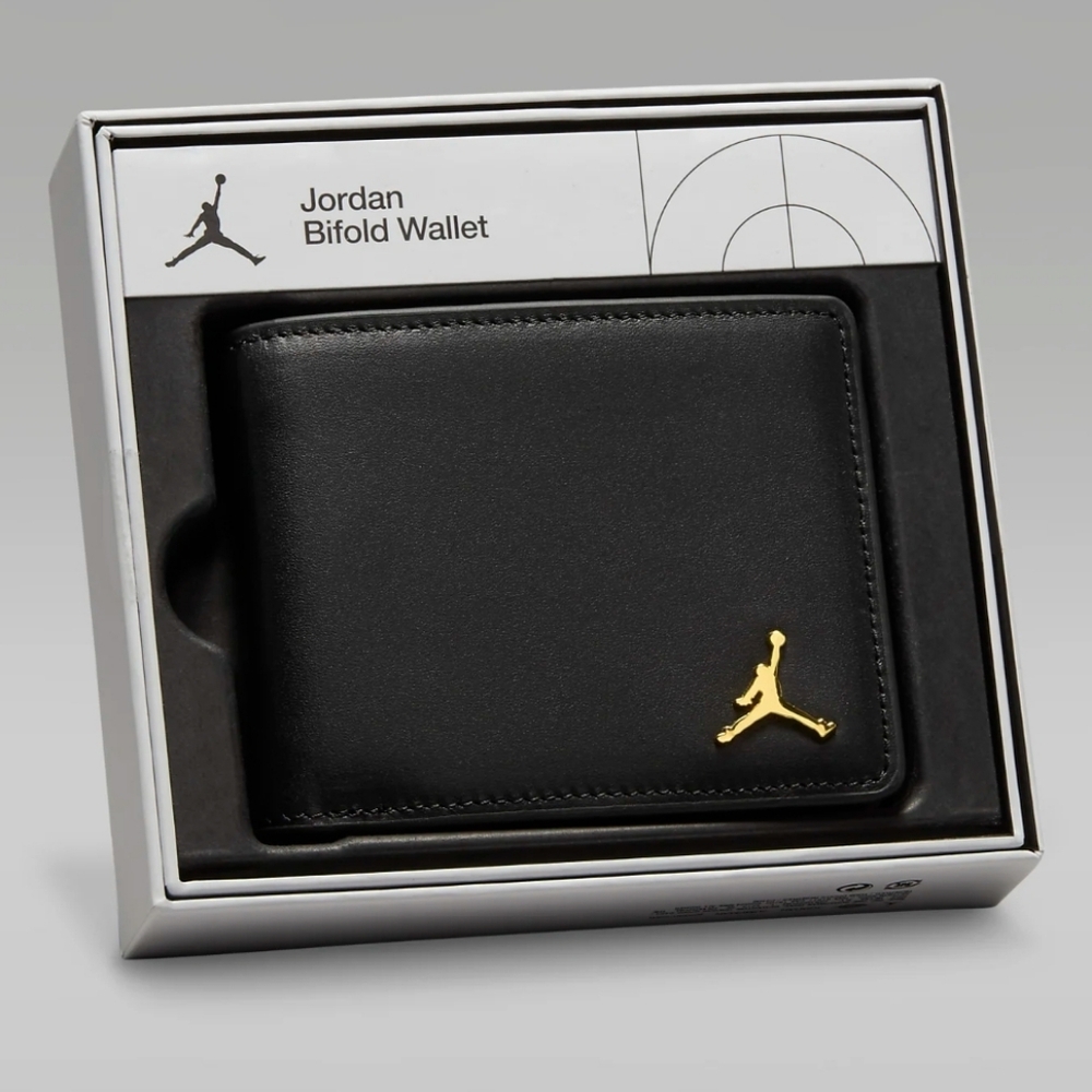 NIB Jordan Black Wallet with Gold Jumpman Emblem